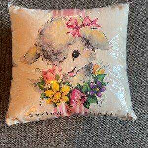 Peach Street Kitsch Lamb Spring Greetings Mini Pillow NWT